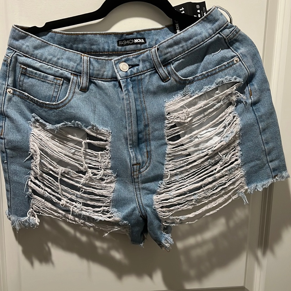 Fashion Nova Get Ready Shredded Denim Shorts